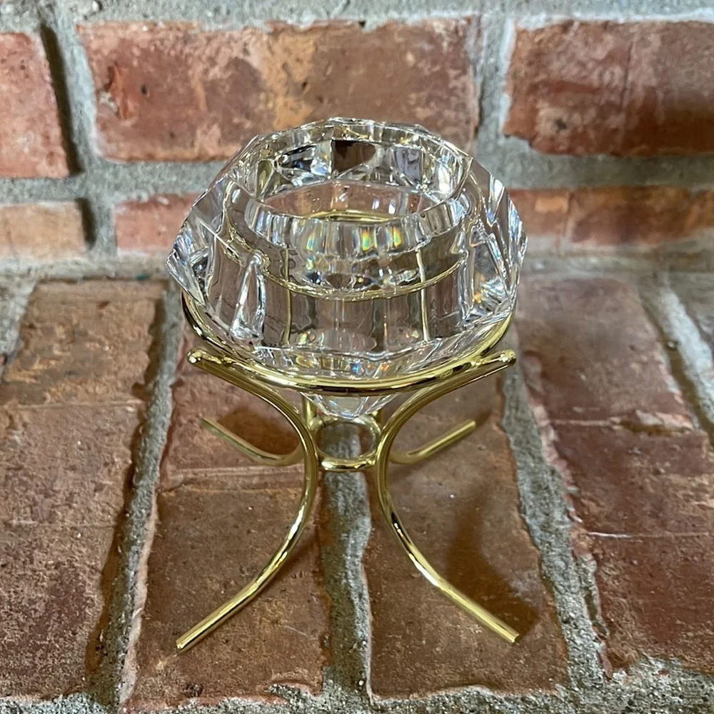 PartyLite Solitaire Crystal & Brass Candle Holder